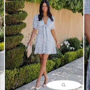 Floral Textured Tie Front Blue Dress NWOT